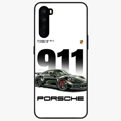 911 Turbo Dominance Glass Case showing clean flat back view with bold 911 sports car artwork and glossy glass finish.