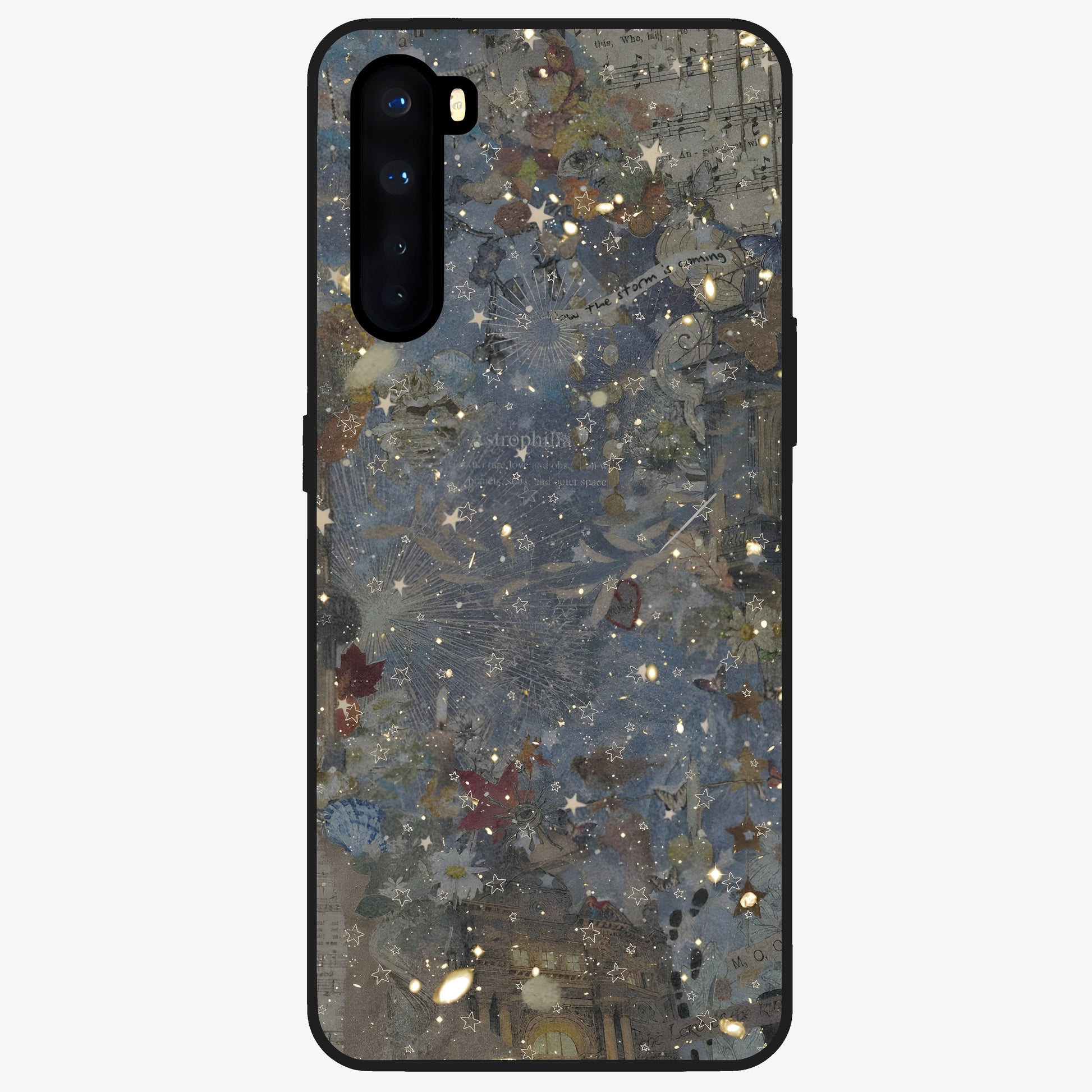 Aesthetic Astrolophia Glass Case showing flat back view with dreamy aesthetic design and glossy glass finish.