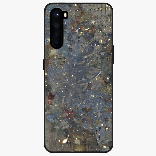 Aesthetic Astrolophia Glass Case showing flat back view with dreamy aesthetic design and glossy glass finish.