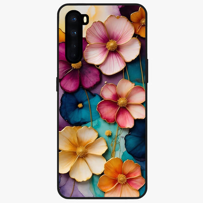 Artlyn Grace Flower Pattern Glass Case showing flat back view with elegant floral pattern artwork and glossy glass finish.