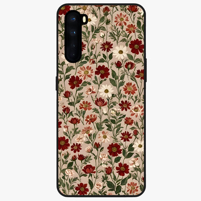 Biege Flower With Leaf Glass Case showing flat back view with soft beige floral artwork and glossy glass finish.