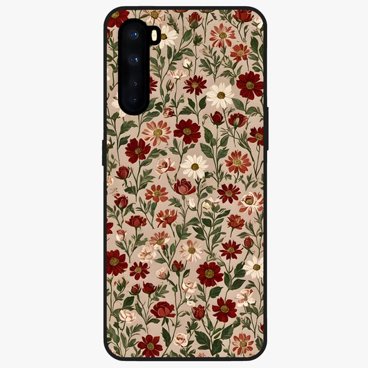 Biege Flower With Leaf Glass Case showing flat back view with soft beige floral artwork and glossy glass finish.
