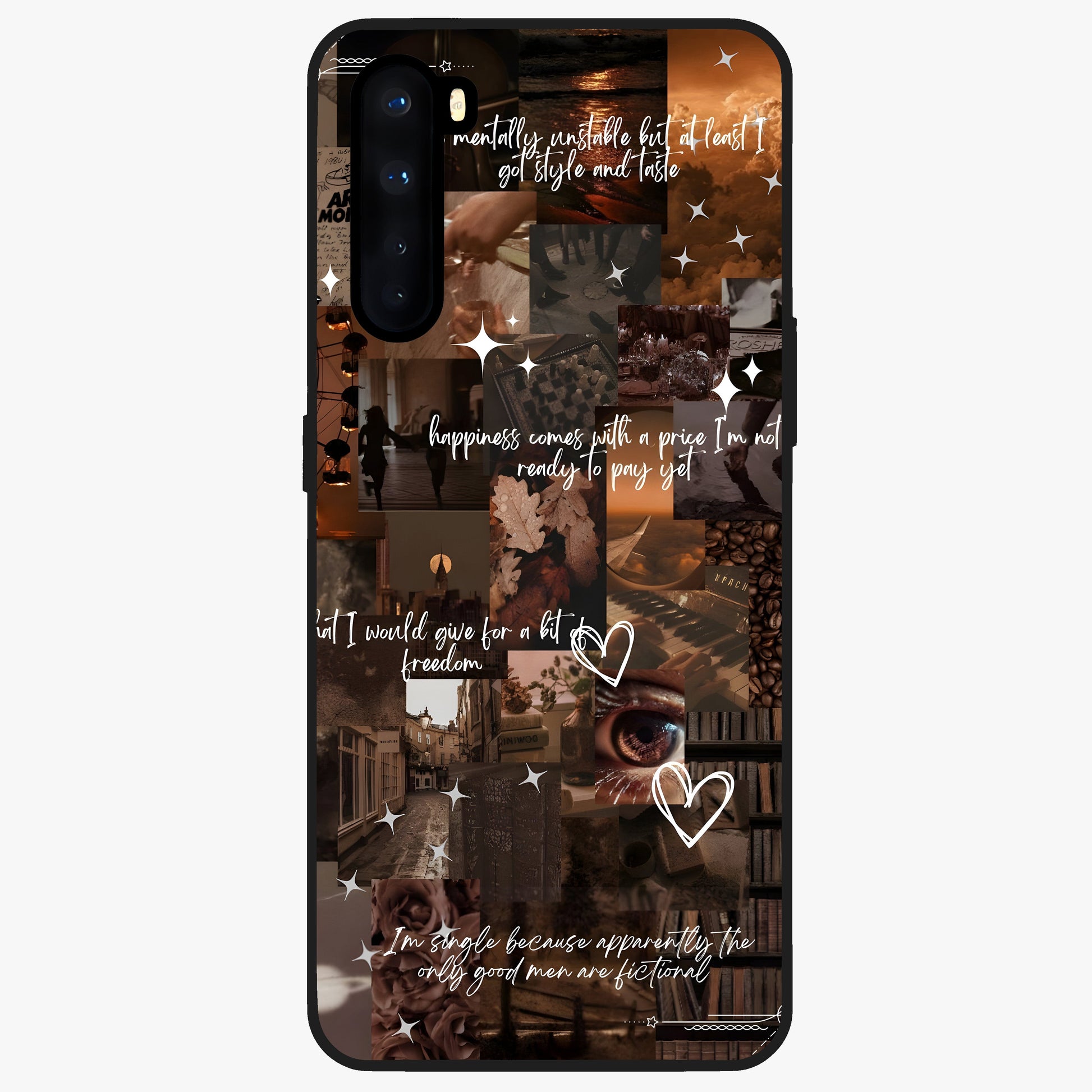 Bittersweet Aesthetic Chaos Glass Case showing flat back view with artistic chaotic aesthetic design and glossy glass finish.