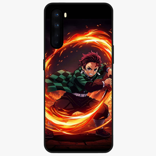 Blazing Sword Resolve Glass Case showing flat back view with fiery sword artwork and glossy glass finish.