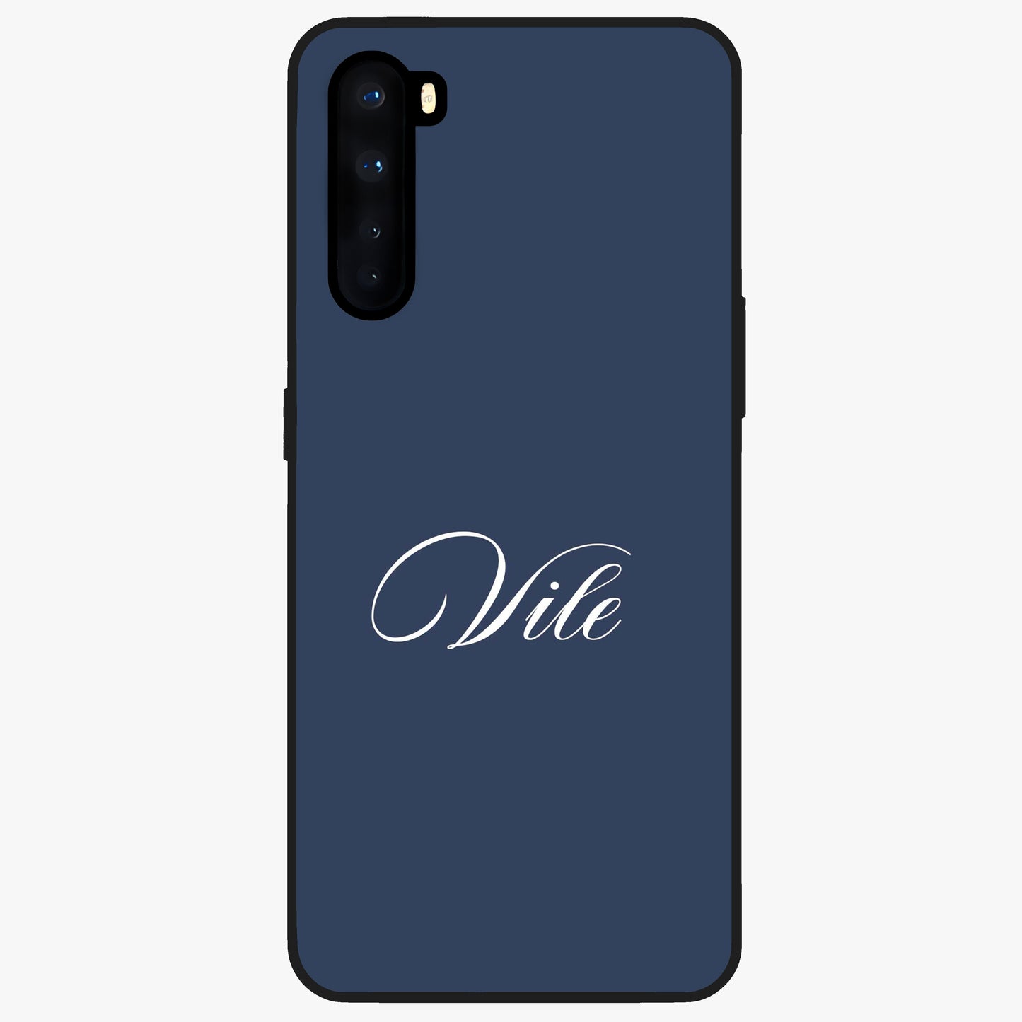 Blue Background Personalized Custom Name Glass Case showing flat back view with minimal blue background and custom name design.