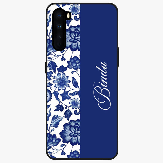 Blue Vintage Floral Pattern Glass Case upright view showcasing timeless floral illustration with vintage inspired style.