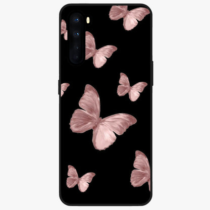 Butterfly Pattern Glass Case showing flat back view with elegant butterfly pattern artwork and glossy glass finish.