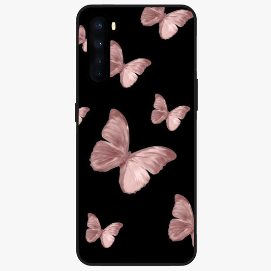 Butterfly Pattern Glass Case showing flat back view with elegant butterfly pattern artwork and glossy glass finish.