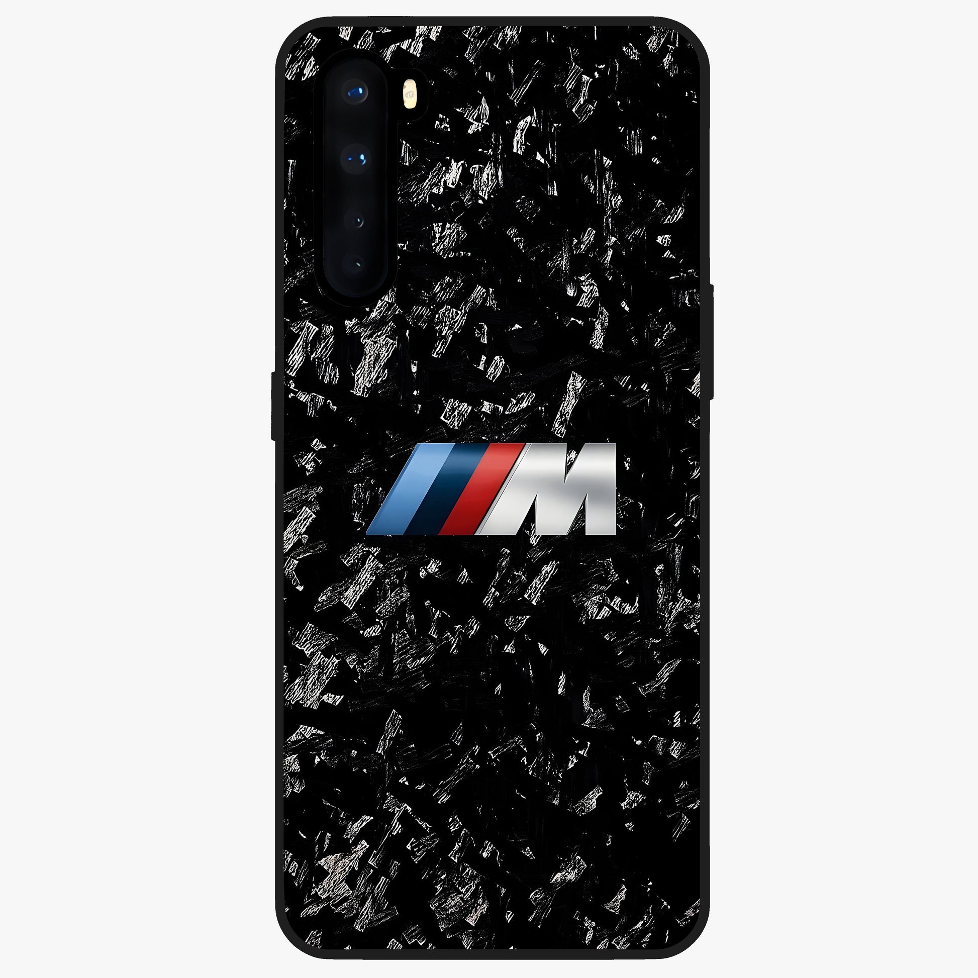 Carbon Speed Mark Glass Case showing flat back view with sporty carbon pattern artwork and glossy glass finish.
