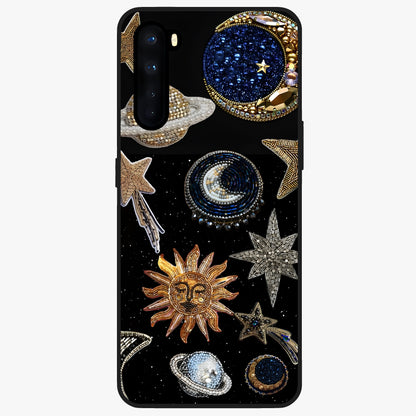 Celestial Gem Constellations Glass Case showing flat back view with sparkling constellation artwork and glossy glass finish.