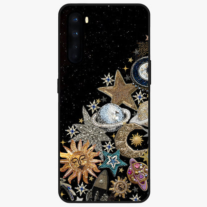 Cosmic Sparkle Dreams Glass Case showing flat back view with sparkling cosmic artwork and glossy glass finish.