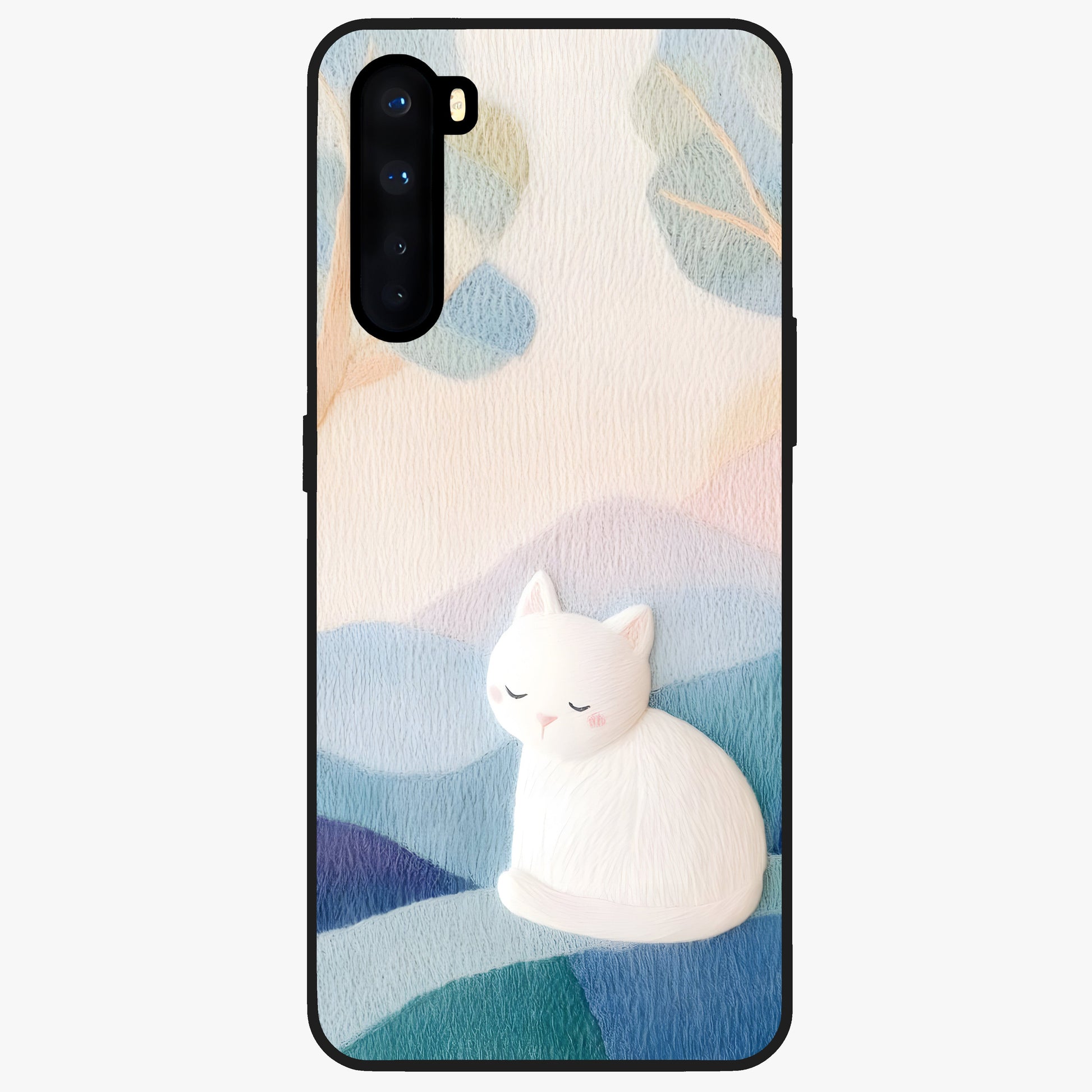 Cotton Dream Cat Glass Case showing flat back view with soft dreamy cat artwork and glossy glass finish.