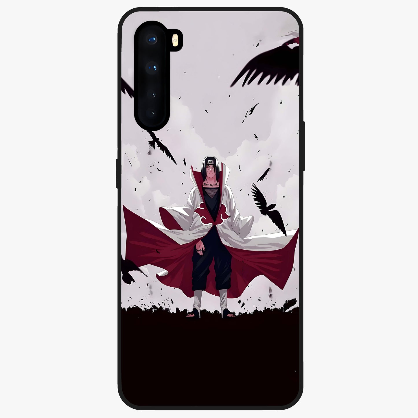 Crimson Crow Ascension Glass Case showing flat back view with mystical crow artwork and glossy glass finish.