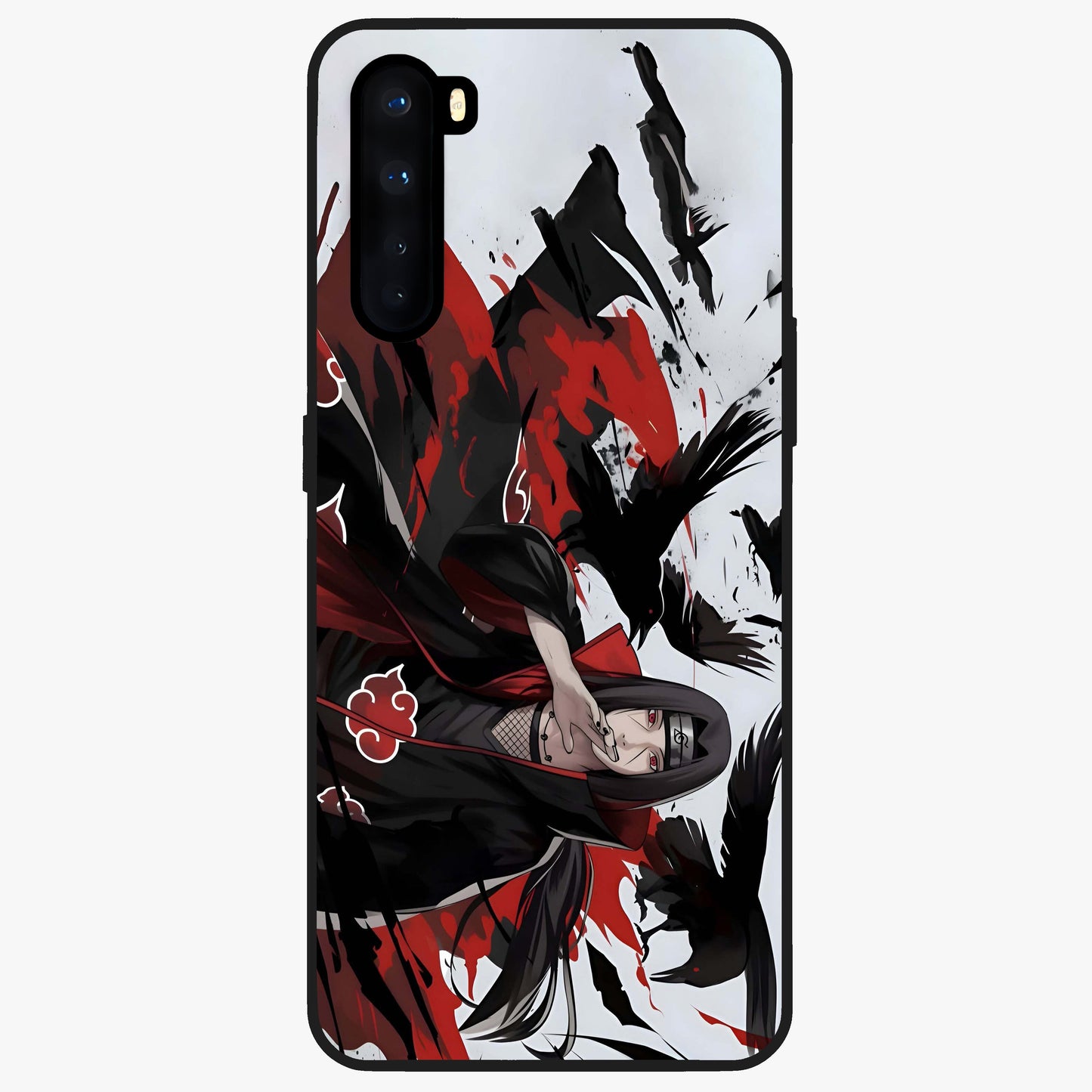 Crimson Crow Illusion Glass Case showing flat back view with artistic crow illusion artwork and glossy glass finish.