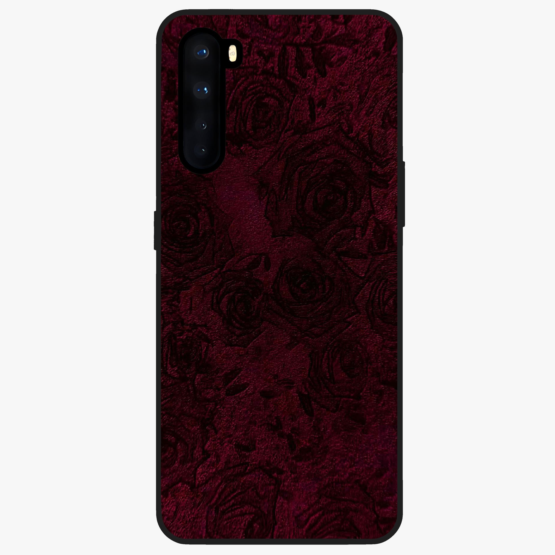 Crimson Fade Flow Glass Case showing flat back view with flowing crimson gradient artwork and glossy glass finish.