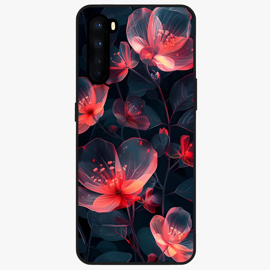 Dark Shade of Flower Glass Case showing flat back view with elegant dark floral artwork and glossy glass finish.