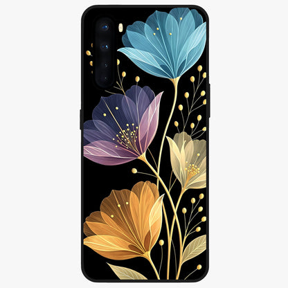 Delicate Multicolor Flowers Glass Case showing flat back view with vibrant floral artwork and glossy glass finish.