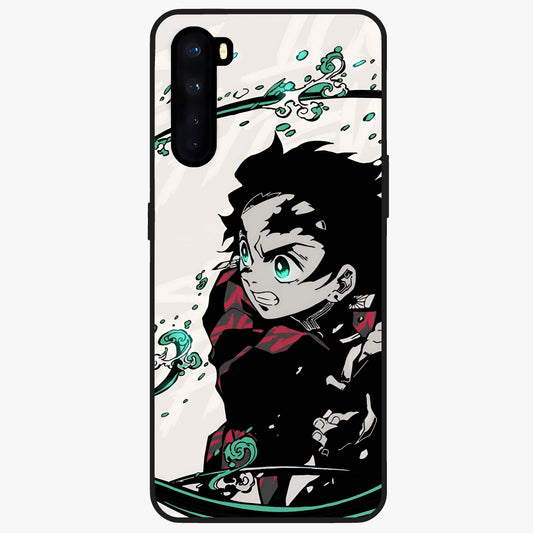 Demon Slayer Glass Case showing flat back view with bold anime inspired artwork and glossy glass finish.