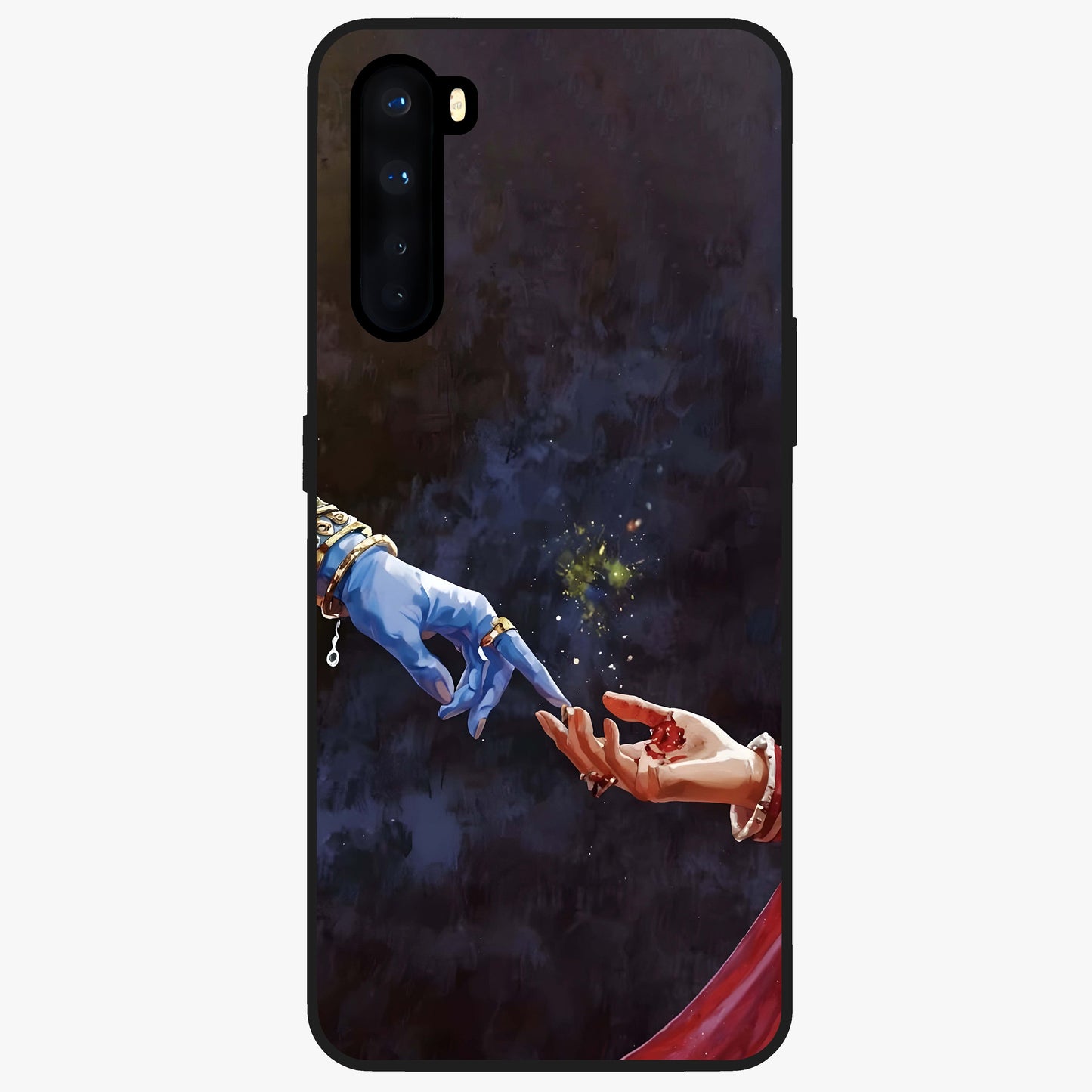 Divine Touch Eternal Glass Case showing flat back view with spiritual themed artwork and glossy glass finish.