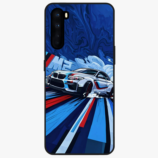 Drift Power Rush Glass Case showing flat back view with dynamic racing inspired artwork and glossy glass finish.