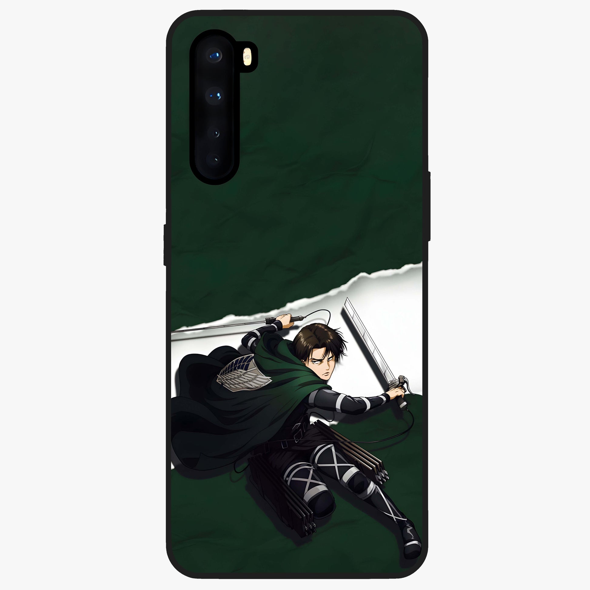 Emerald War Vanguard Glass Case showing flat back view with powerful warrior themed artwork and glossy glass finish.