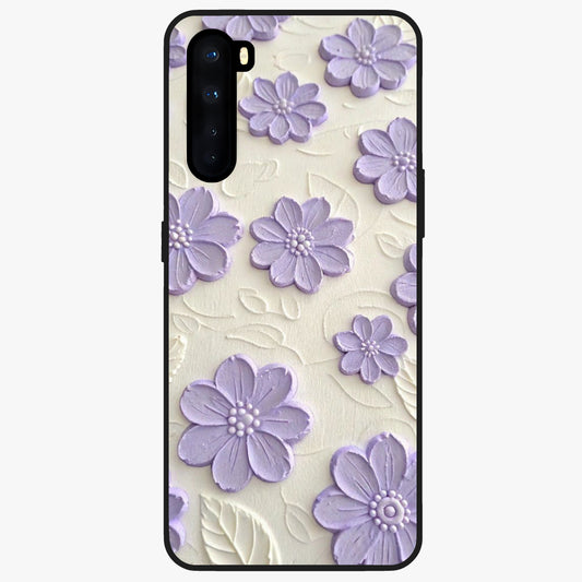 Floral Wall Art With Purple Flowers Glass Case showing flat back view with purple flower artwork and glossy glass finish.