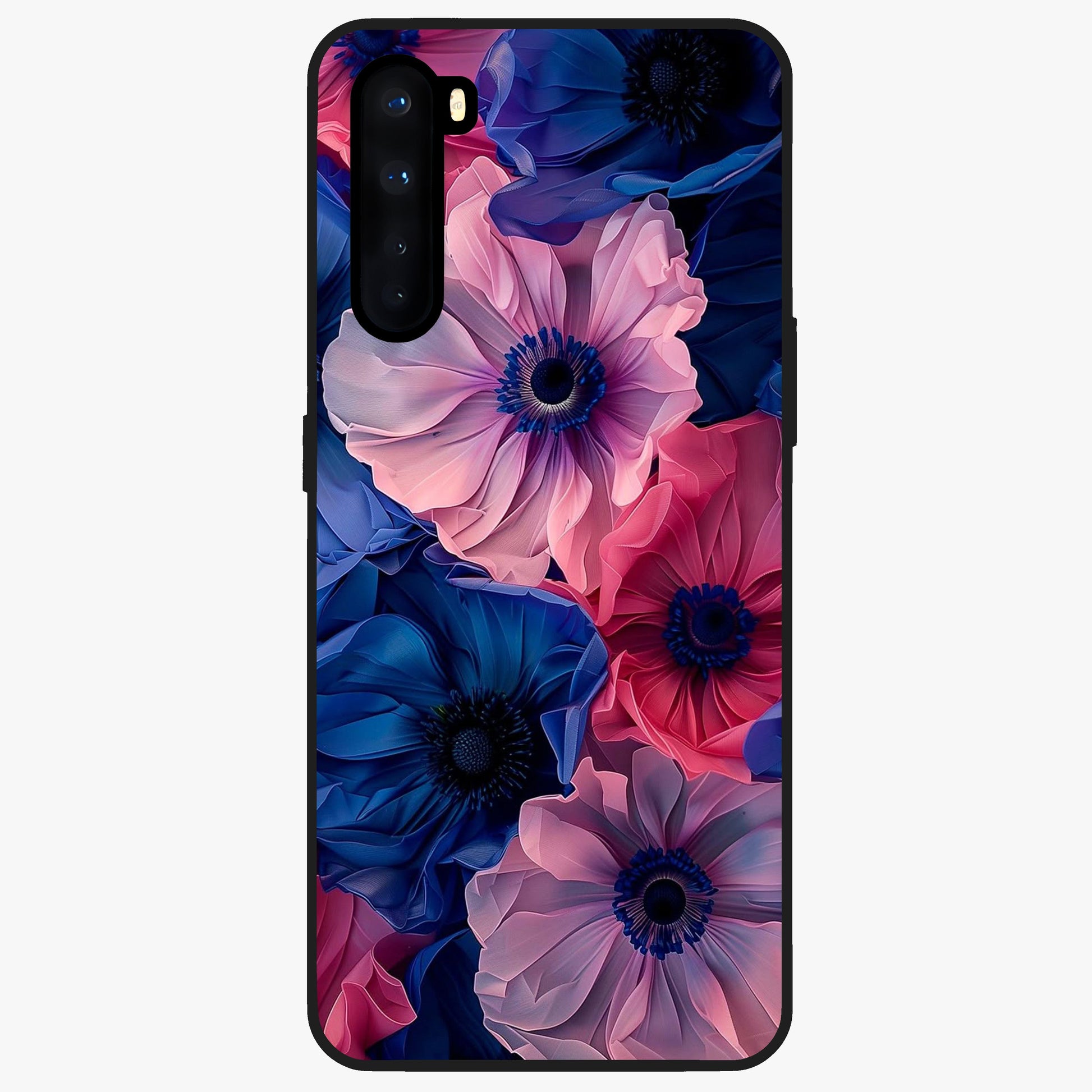 Flower Paper Art Pattern Glass Case showing flat back view with paper cut style floral artwork and glossy glass finish.