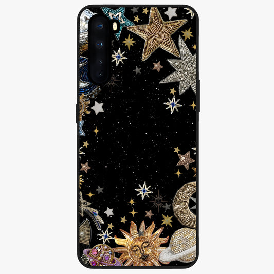 Galactic Jewel Stars Glass Case showing flat back view with sparkling star jewel artwork and glossy glass finish.
