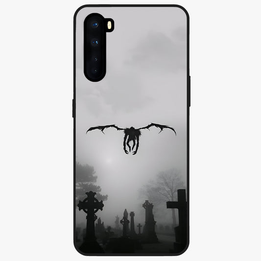Graveyard Shadow Descent Glass Case showing flat back view with dark graveyard themed artwork and glossy glass finish.