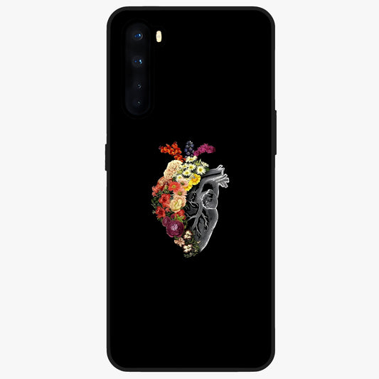Heart With Flowers Glass Case showing flat back view with heart shaped floral artwork and glossy glass finish.