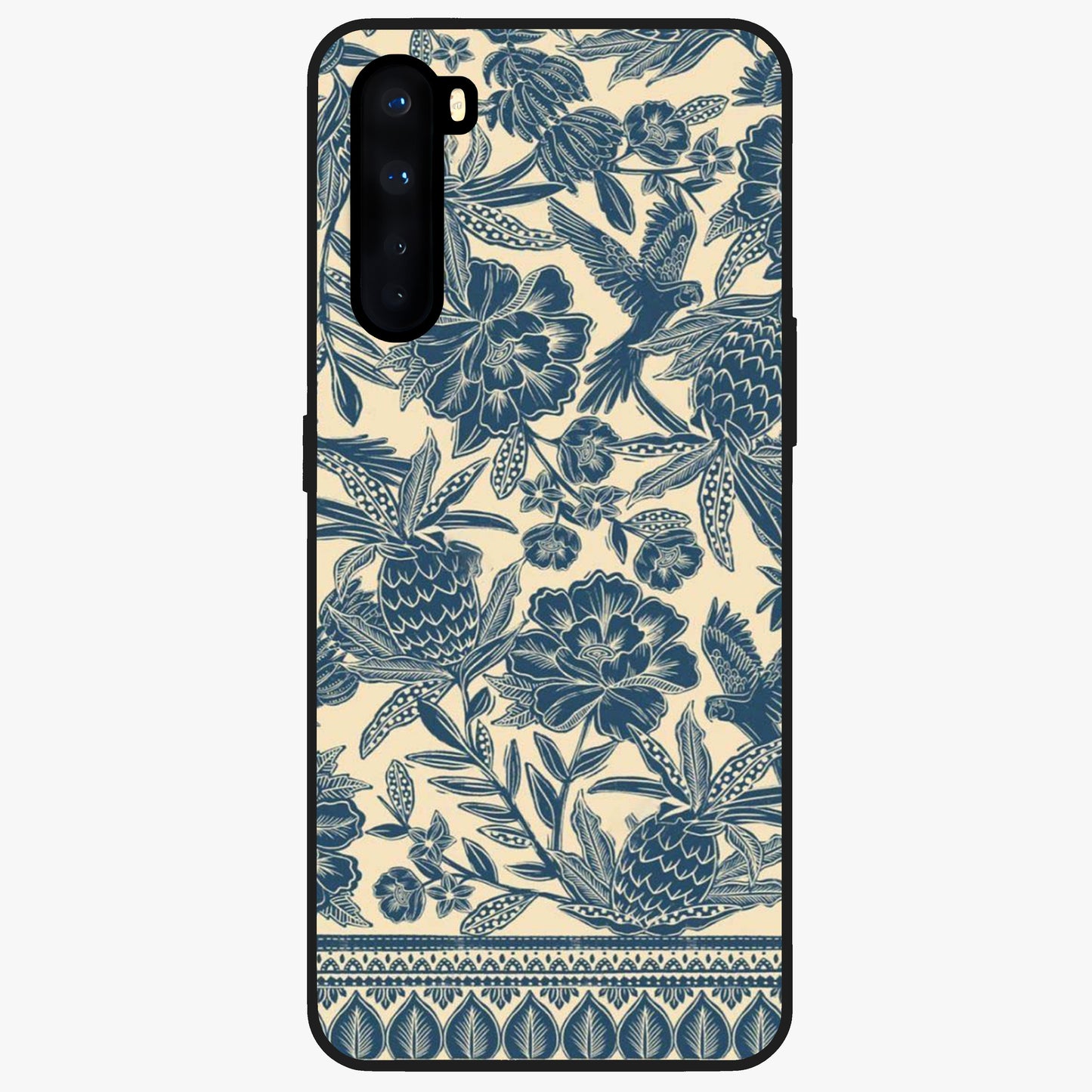 Heirloom Wild Bloom Glass Case showing flat back view with vintage inspired wild flower artwork and glossy glass finish.