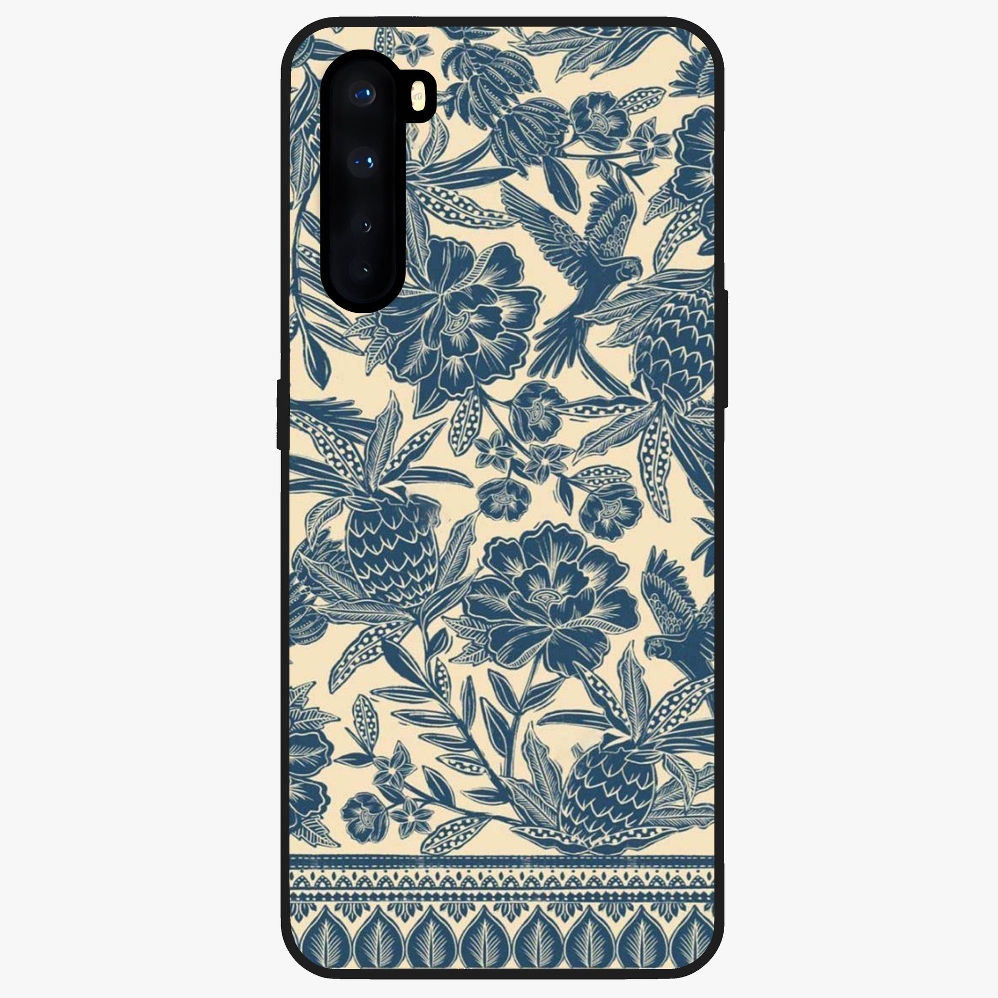 Heirloom Wild Bloom Glass Case showing flat back view with vintage inspired wild flower artwork and glossy glass finish.