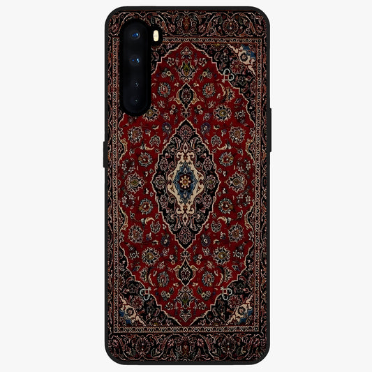 Heritage Carpet Royale Glass Case showing flat back view with ornate Persian carpet inspired pattern and glossy glass finish.