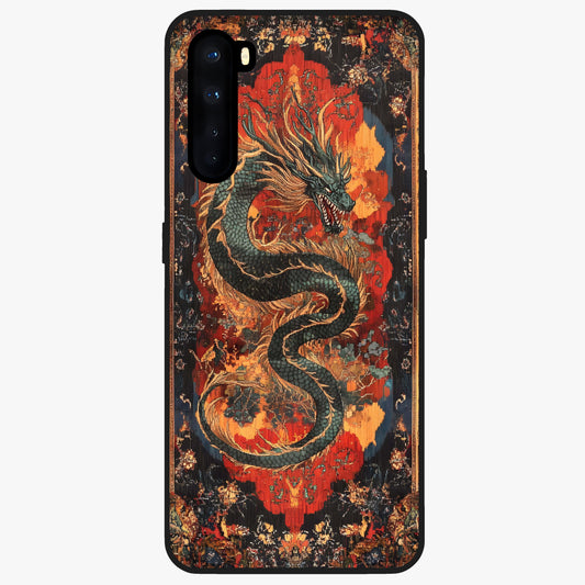 Inferno Dragon Soul Glass Case showing flat back view with fiery dragon artwork and glossy glass finish.
