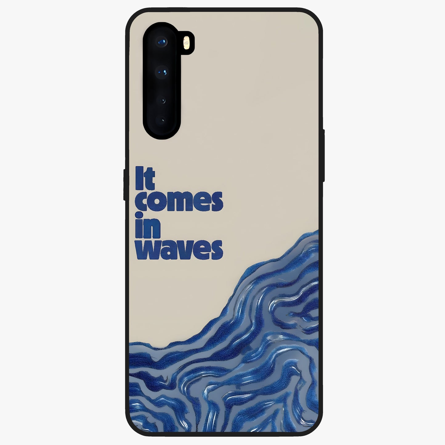 It Comes In Waves Quote Glass Case showing flat back view with inspirational wave themed quote artwork and glossy glass finish.