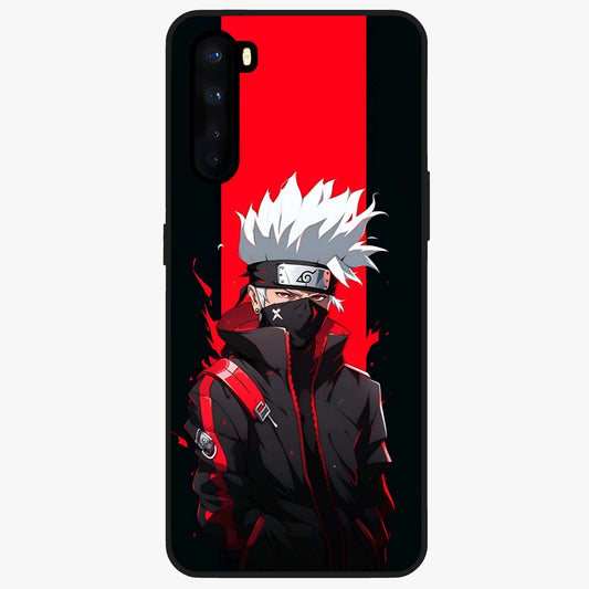 Kakashi Scarlet Shadow Glass Case showing flat back view with powerful anime ninja artwork and glossy glass finish.