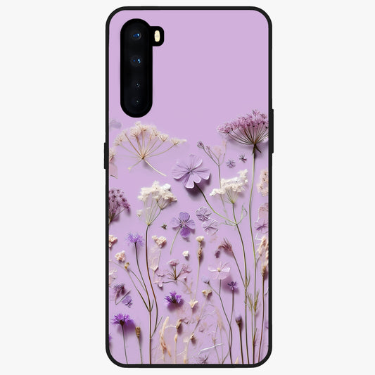 Lavender Blossom Dream Glass Case showing flat back view with soft lavender floral artwork and glossy glass finish.