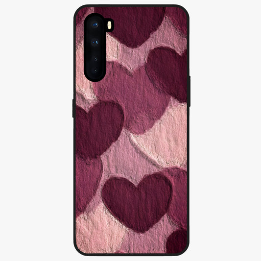Layered Paper Hearts Glass Case showing flat back view with layered paper heart artwork and glossy glass finish.