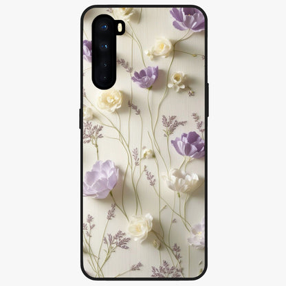 Lilac Breeze Harmony Glass Case showing flat back view with soft lilac themed artwork and glossy glass finish.