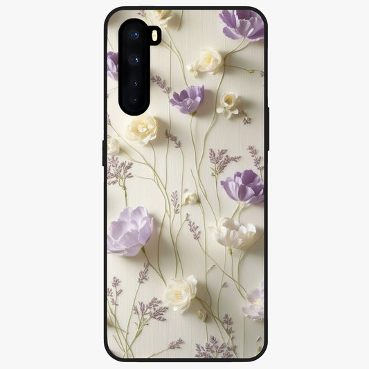 Lilac Breeze Harmony Glass Case showing flat back view with soft lilac themed artwork and glossy glass finish.