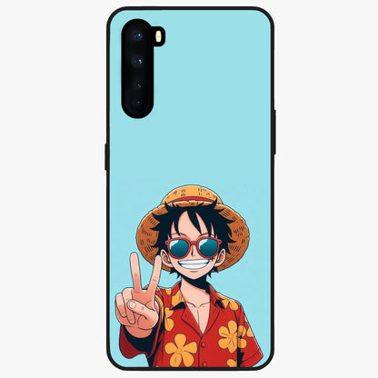 Luffy Summer Anime Vibe Glass Case showing flat back view with vibrant anime character artwork and glossy glass finish.