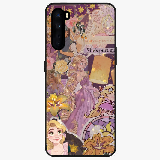 Magical Tangled Dream Glass Case showing flat back view with dreamy tangled artwork and glossy glass finish.