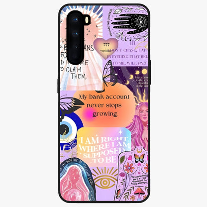 Manifestation Collage Glass Case showing flat back view with motivational collage artwork and glossy glass finish.