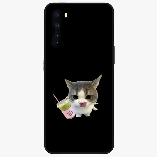Matcha Cat Style Glass Case showing flat back view with cute matcha themed cat artwork and glossy glass finish.