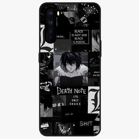Midnight Chaos Mind Glass Case showing flat back view with abstract dark themed artwork and glossy glass finish.