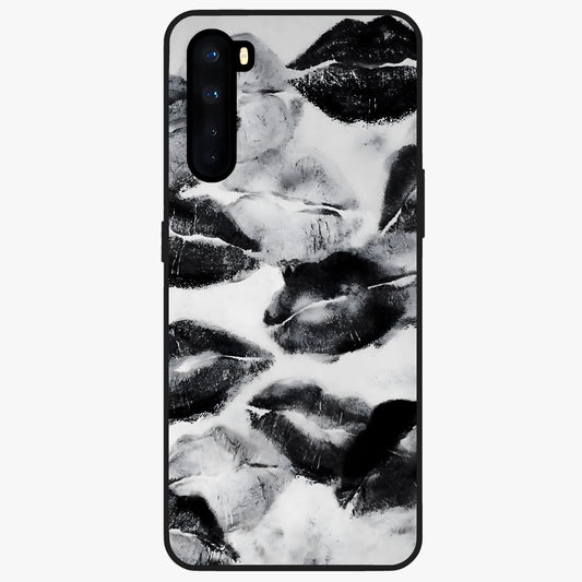 Midnight Kiss Marks Glass Case showing flat back view with lipstick kiss mark artwork and glossy glass finish.