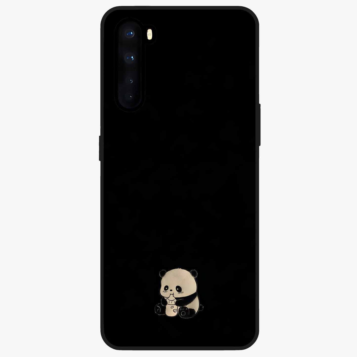Midnight Panda Love Glass Case showing flat back view with cute panda themed artwork and glossy glass finish.