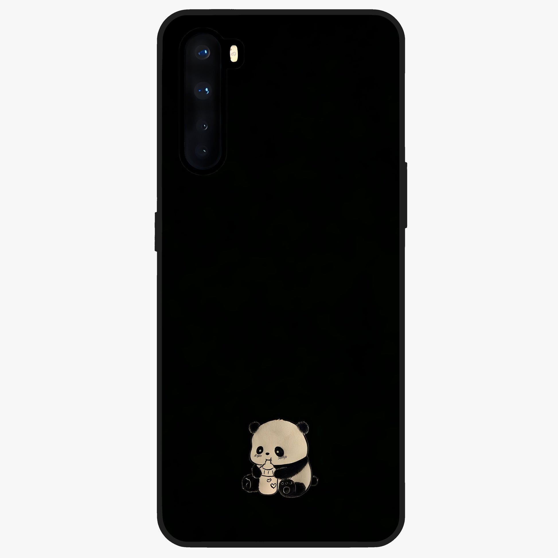 Midnight Panda Love Glass Case showing flat back view with cute panda themed artwork and glossy glass finish.