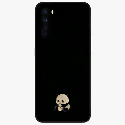 Midnight Panda Love Glass Case showing flat back view with cute panda themed artwork and glossy glass finish.