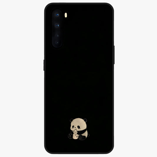 Midnight Panda Love Glass Case showing flat back view with cute panda themed artwork and glossy glass finish.